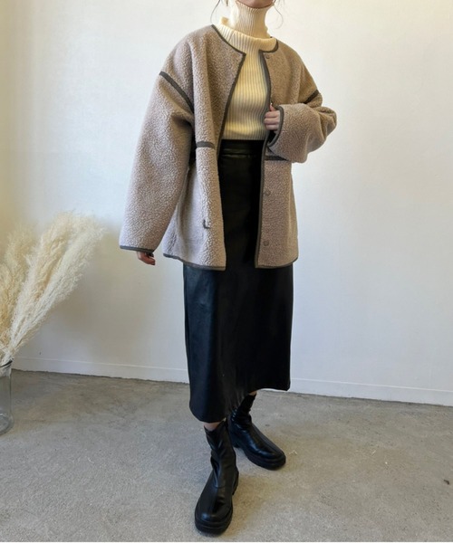 Birthday room（バースデイルーム）の「2wayフェイクムートンノーカラーリバーシブルコート（ノーカラーコート・レディース・グレー/アイボリー/ベージュ・FREE）」の14枚目の写真