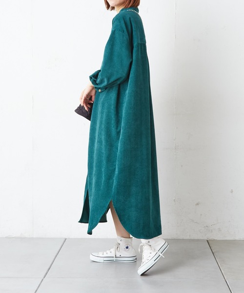 CIAOPANIC TYPY(チャオパニックティピー)の「コーデュロイシャツワンピース(ワンピース・レディース・チャコールグレー/ベージュ/グリーン/アイボリー・ONE SIZE)」の11枚目の写真