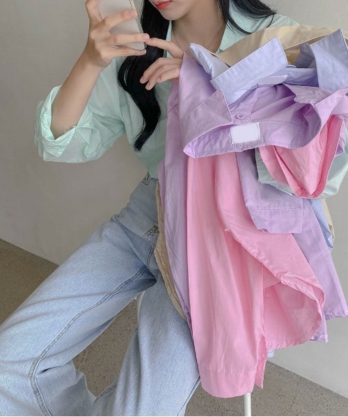 SONA（ソナ）の「SONYUNARA ベーシックオーバーシャツ（シャツ/ブラウス・レディース・ライトブルー/ミント/アイボリー/ベージュ・FREE）」の16枚目の写真