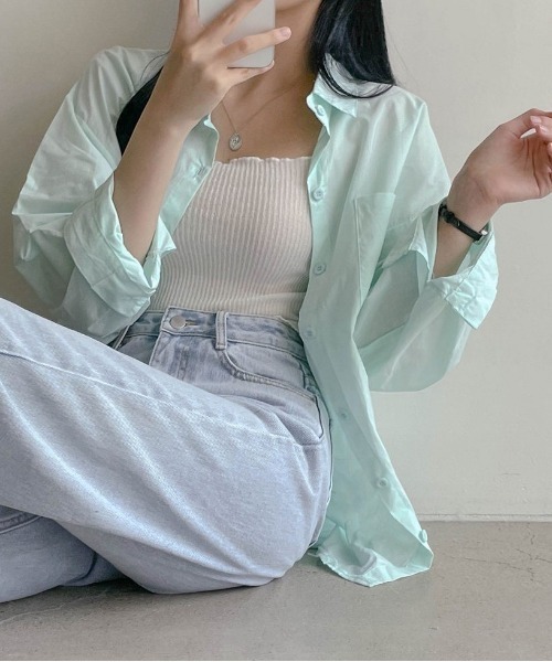 SONA（ソナ）の「SONYUNARA ベーシックオーバーシャツ（シャツ/ブラウス・レディース・ライトブルー/ミント/アイボリー/ベージュ・FREE）」の20枚目の写真