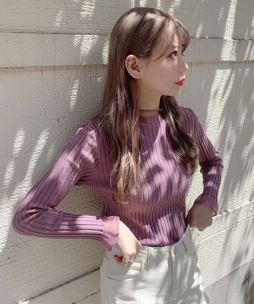 Voyage titty&Co.PETIT（ボヤージュティティアンドコープチ）の「【Voyage titty&Co. PETIT】ネックチュールリブニット（ニット/セーター・レディース・パープル/ベージュ/ブラック/ブルー・FREE）」の4枚目の写真