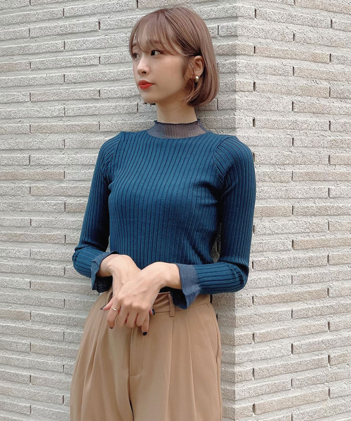 Voyage titty&Co.PETIT（ボヤージュティティアンドコープチ）の「【Voyage titty&Co. PETIT】ネックチュールリブニット（ニット/セーター・レディース・パープル/ベージュ/ブラック/ブルー・FREE）」の3枚目の写真