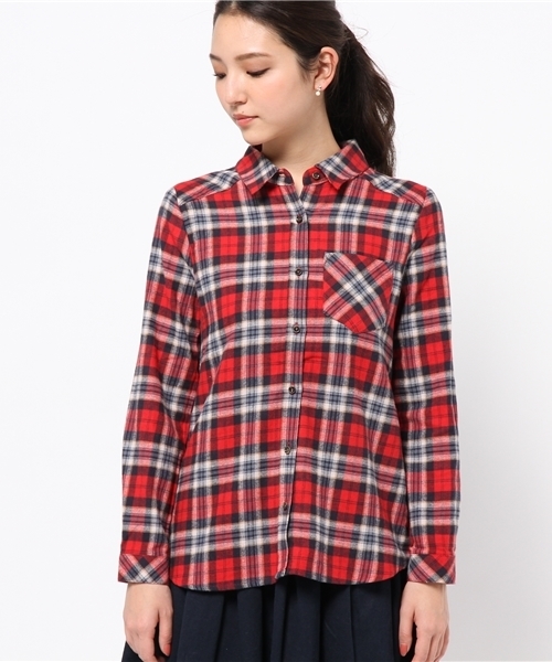 DISCOAT（ディスコート）の「【Discoat】ML展開あり　ネル起毛チェック2WAYシャツ（シャツ/ブラウス・レディース・ブラック/レッド/ダークブルー・LARGE/MEDIUM）」の4枚目の写真