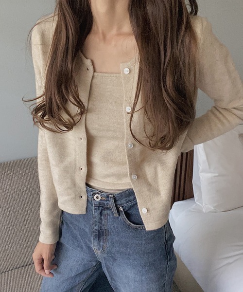 LAUIR（ラウアー）の「もちもちカーディガン＋キャミセット（カーディガン/ボレロ・レディース・ブラウン/アイボリー/ベージュ・FREE）」の2枚目の写真