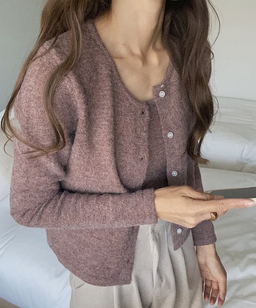 LAUIR（ラウアー）の「もちもちカーディガン＋キャミセット（カーディガン/ボレロ・レディース・ブラウン/アイボリー/ベージュ・FREE）」の8枚目の写真