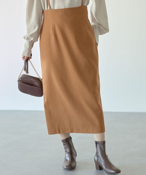 earth music&ecology(アースミュージックアンドエコロジー)の「2wayサス付きナロースカート *(スカート・レディース・ブラック/その他12/ダークオレンジ・S/M)」の1枚目の写真