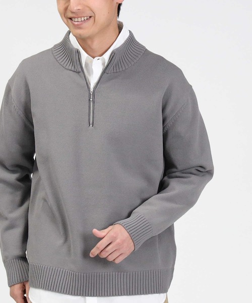 BACK NUMBER（バックナンバー）の「【BACK NUMBER】天竺編みハーフジップニット（ニット/セーター・メンズ・ベージュ/ブラック/ブルー・L/M/XL/S）」の2枚目の写真