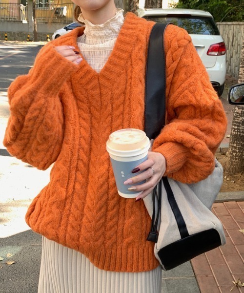 セール】Vネックざっくり編みニット（ニット/セーター）｜MANGROVE