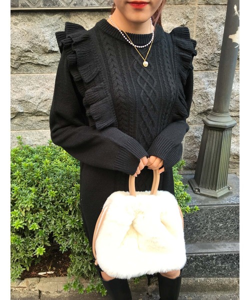 INGNI（イング）の「フリルケーブルニットワンピース（ワンピース