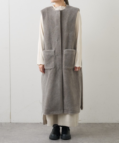 PUAL CE CIN（ピュアルセシン）の「【ウール100%】ファインボアベストコート（その他アウター・レディース・スミクロ/グレイッシュベージュ・FREE）」の12枚目の写真