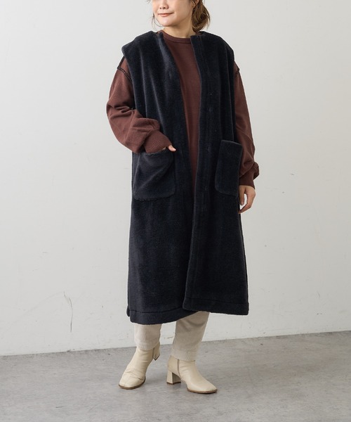 PUAL CE CIN（ピュアルセシン）の「【ウール100%】ファインボアベストコート（その他アウター・レディース・スミクロ/グレイッシュベージュ・FREE）」の10枚目の写真