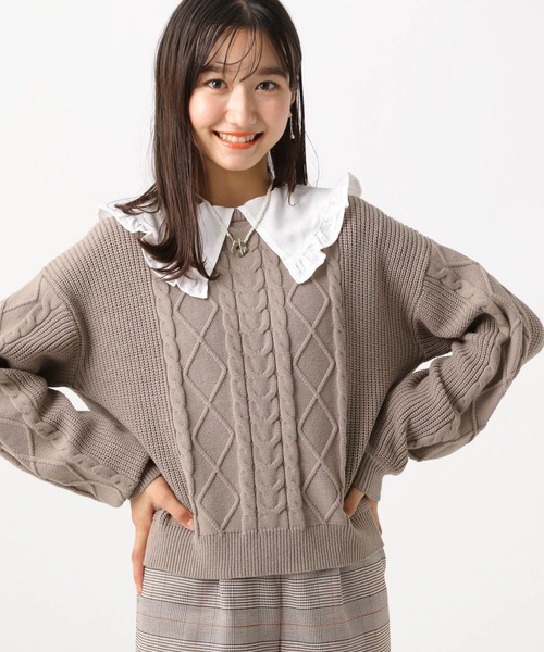 repipi armario(レピピ アルマリオ)の「【おうち洗濯可】ケーブルバルーンソデニット(ニット/セーター・キッズ・ベージュ/ブラック/アイボリー/グリーン/パープル・MEDIUM/SMALL/LARGE)」の4枚目の写真
