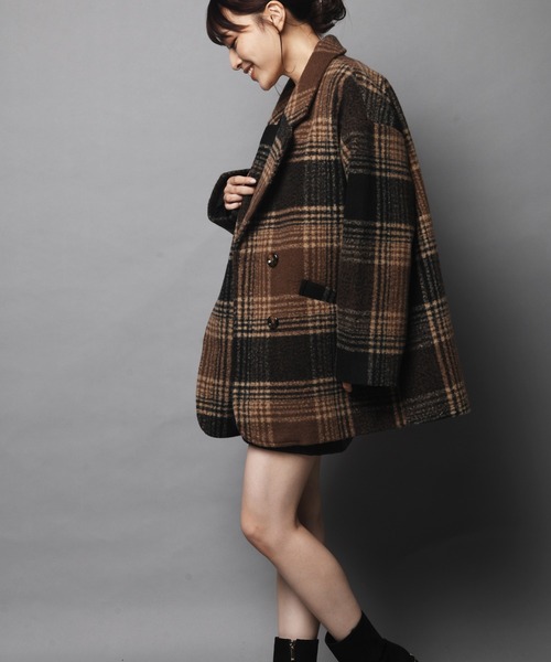 ARCANUM DESIGN（アルカナムデザイン）の「WEB限定 ARL ビッグチェックジャケット（ステンカラーコート・レディース・ブラック/ブラウン・FREE）」の2枚目の写真