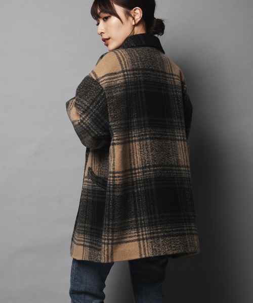 ARCANUM DESIGN（アルカナムデザイン）の「WEB限定 ARL ビッグチェックジャケット（ステンカラーコート・レディース・ブラック/ブラウン・FREE）」の3枚目の写真