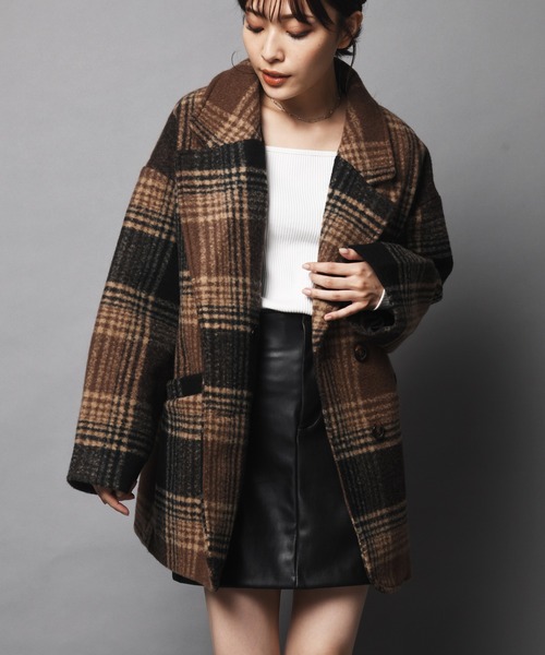 ARCANUM DESIGN（アルカナムデザイン）の「WEB限定 ARL ビッグチェックジャケット（ステンカラーコート・レディース・ブラック/ブラウン・FREE）」の8枚目の写真