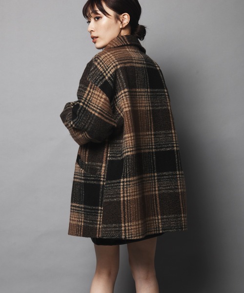 ARCANUM DESIGN（アルカナムデザイン）の「WEB限定 ARL ビッグチェックジャケット（ステンカラーコート・レディース・ブラック/ブラウン・FREE）」の5枚目の写真