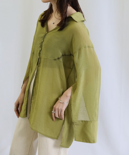 select MOCA（セレクトモカ）の「切り替えデザインオープンスリーブシアーシャツ（シャツ/ブラウス・レディース・ブラック/オフホワイト/カーキ・FREE）」の9枚目の写真