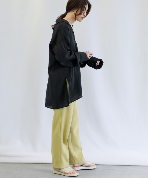 select MOCA（セレクトモカ）の「切り替えデザインオープンスリーブシアーシャツ（シャツ/ブラウス・レディース・ブラック/オフホワイト/カーキ・FREE）」の7枚目の写真