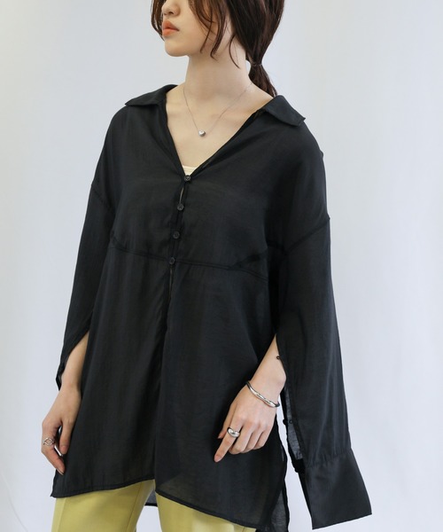 select MOCA（セレクトモカ）の「切り替えデザインオープンスリーブシアーシャツ（シャツ/ブラウス・レディース・ブラック/オフホワイト/カーキ・FREE）」の15枚目の写真