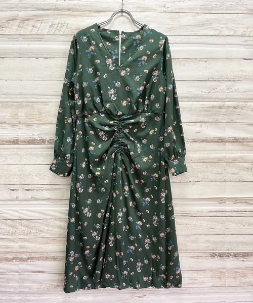 Jewelobe(ジュエローブ)の「フロントギャザーVネックフラワーワンピース(ワンピース・レディース・グリーン/ブラック/アイボリー・FREE)」の11枚目の写真
