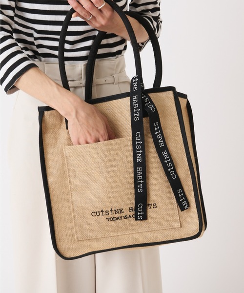 CUISINE HABITS（クイジーヌハビッツ）の「SQUARE TOTE スクエア トートバッグ（トートバッグ・レディース・ブラック/カーキ/アイボリー/グレー/ベージュ/チャコールグレー・フリー）」の5枚目の写真