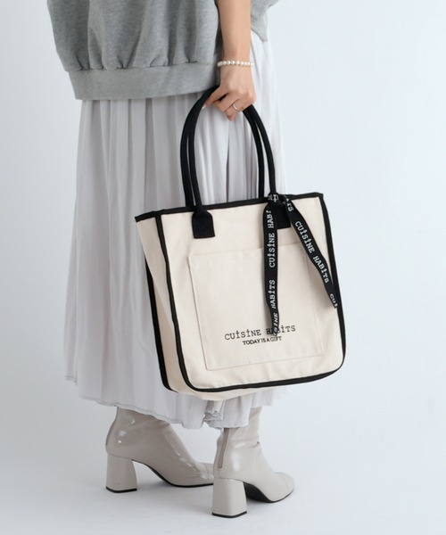 CUISINE HABITS（クイジーヌハビッツ）の「SQUARE TOTE スクエア トートバッグ（トートバッグ・レディース・ブラック/カーキ/アイボリー/グレー/ベージュ/チャコールグレー・フリー）」の8枚目の写真
