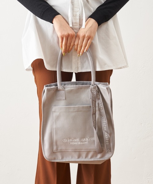 CUISINE HABITS（クイジーヌハビッツ）の「SQUARE TOTE スクエア トートバッグ（トートバッグ・レディース・ブラック/カーキ/アイボリー/グレー/ベージュ/チャコールグレー・フリー）」の20枚目の写真