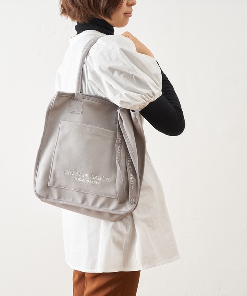 CUISINE HABITS（クイジーヌハビッツ）の「SQUARE TOTE スクエア トートバッグ（トートバッグ・レディース・ブラック/カーキ/アイボリー/グレー/ベージュ/チャコールグレー・フリー）」の19枚目の写真