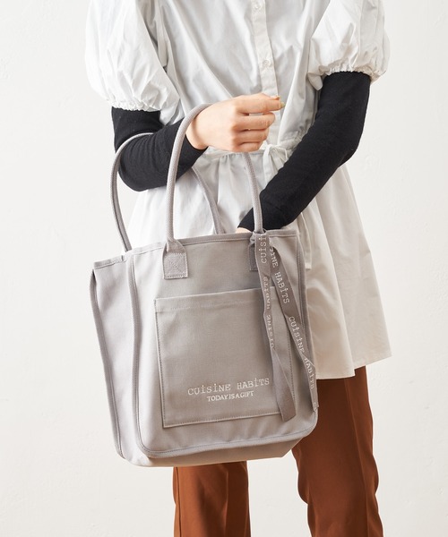 CUISINE HABITS（クイジーヌハビッツ）の「SQUARE TOTE スクエア トートバッグ（トートバッグ・レディース・ブラック/カーキ/アイボリー/グレー/ベージュ/チャコールグレー・フリー）」の18枚目の写真