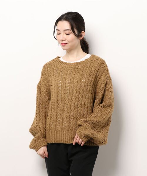 Samansa Mos2(サマンサ モスモス)の「ヘリンボーン編み前後着ニット(ニット/セーター・レディース・ベージュ/モカ/チャコール・フリ-)」の6枚目の写真