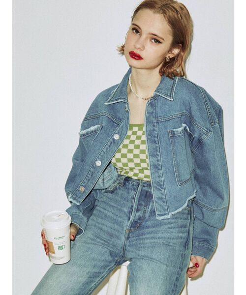 jouetie（ジュエティ）の「ショートデニムGジャン【ワークジャケット】（デニムジャケット・レディース・オフホワイト/ブラック/ブルー・MEDIUM）」の4枚目の写真