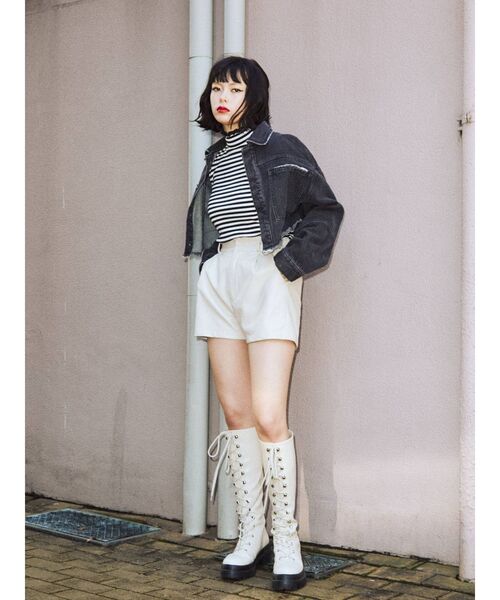 jouetie（ジュエティ）の「ショートデニムGジャン【ワークジャケット】（デニムジャケット・レディース・オフホワイト/ブラック/ブルー・MEDIUM）」の12枚目の写真