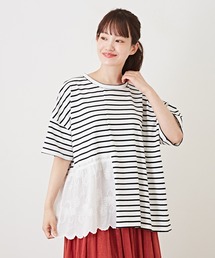 CUBE SUGAR（キューブシュガー）の「WEB限定スカラップ刺繍アシメ半袖リメイクTシャツ（Tシャツ/カットソー）」