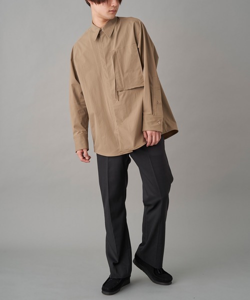 NVRFRGT ネバーフォーゲット RECYCLED NYLON HOOK FRONT SHIRT リサイクルナイロンホックフロントシャツ NF221S02 ベージュ 1 NVRFRGT（ネヴァーフォーゲット）の「NVRFRGT RECYCLED NYLON HOOK