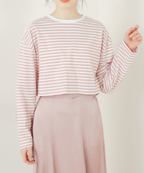 OLIVE des OLIVE（オリーブデオリーブ）の「ショートボーダーロンT（Tシャツ/カットソー・レディース・ピンク/グレー/ブラック/ブルー・FREE）」の4枚目の写真