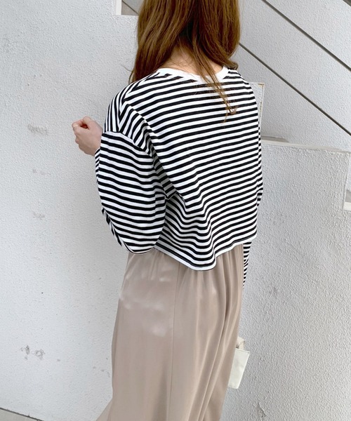 OLIVE des OLIVE（オリーブデオリーブ）の「ショートボーダーロンT（Tシャツ/カットソー・レディース・ピンク/グレー/ブラック/ブルー・FREE）」の10枚目の写真