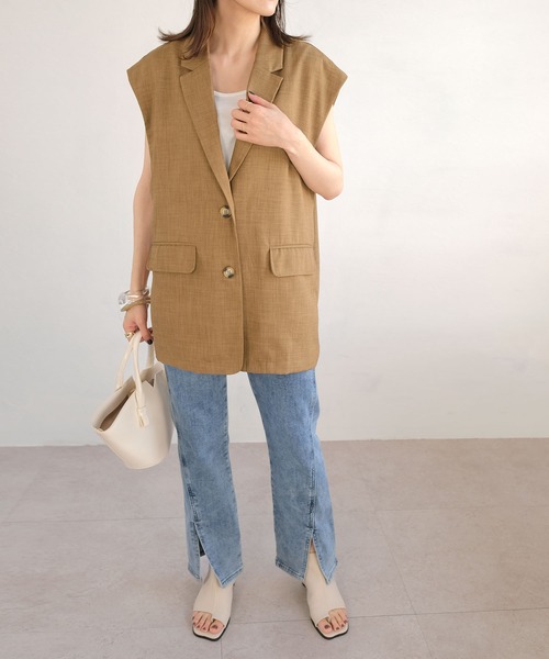 ＡＮＤＪ（アンドジェイ）の「麻タッチオーバーサイズテーラードベスト　ジレ（ベスト・レディース・ベージュ/モカ・M）」の14枚目の写真