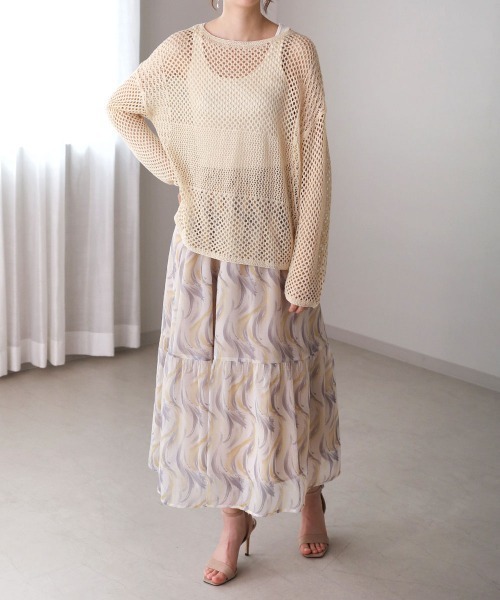 Bou Jeloud（ブージュルード）の「メッシュ編切替トップス（ニット/セーター・レディース・ベージュ/カーキ/ダークネイビー・FREE）」の20枚目の写真