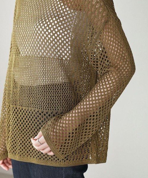 Bou Jeloud（ブージュルード）の「メッシュ編切替トップス（ニット/セーター・レディース・ベージュ/カーキ/ダークネイビー・FREE）」の16枚目の写真