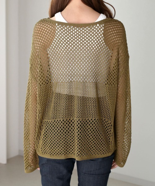 Bou Jeloud（ブージュルード）の「メッシュ編切替トップス（ニット/セーター・レディース・ベージュ/カーキ/ダークネイビー・FREE）」の19枚目の写真