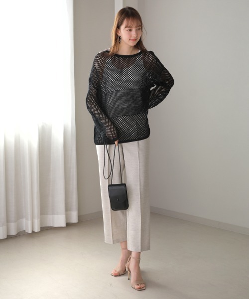 Bou Jeloud（ブージュルード）の「メッシュ編切替トップス（ニット/セーター・レディース・ベージュ/カーキ/ダークネイビー・FREE）」の4枚目の写真