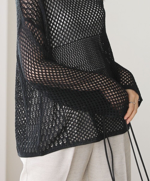 Bou Jeloud（ブージュルード）の「メッシュ編切替トップス（ニット/セーター・レディース・ベージュ/カーキ/ダークネイビー・FREE）」の15枚目の写真