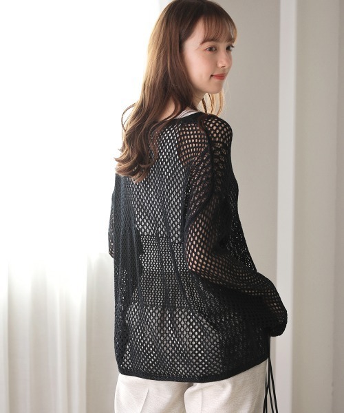 Bou Jeloud（ブージュルード）の「メッシュ編切替トップス（ニット/セーター・レディース・ベージュ/カーキ/ダークネイビー・FREE）」の18枚目の写真