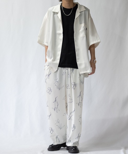 Naive magic（ナイーブマジック）の「【a】とろみシルクタッチポリエステル総柄ワイドパンツ（その他パンツ・メンズ・ホワイト/ブラック/グリーン/アイボリー・MEDIUM/LARGE）」の8枚目の写真