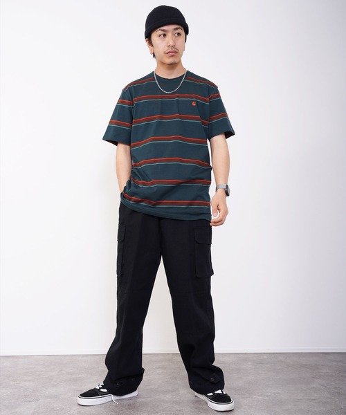 Carhartt WIP（カーハートダブリューアイピー）の「Carhartt WIP(カーハート ワークインプログレス) KENT 半袖ボーダーTシャツ（Tシャツ/カットソー・メンズ・グリーン/ワイン・S/M/L）」の5枚目の写真