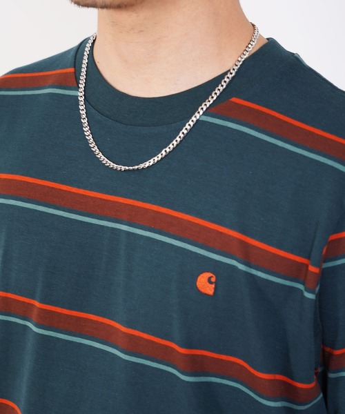 Carhartt WIP（カーハートダブリューアイピー）の「Carhartt WIP(カーハート ワークインプログレス) KENT 半袖ボーダーTシャツ（Tシャツ/カットソー・メンズ・グリーン/ワイン・S/M/L）」の6枚目の写真