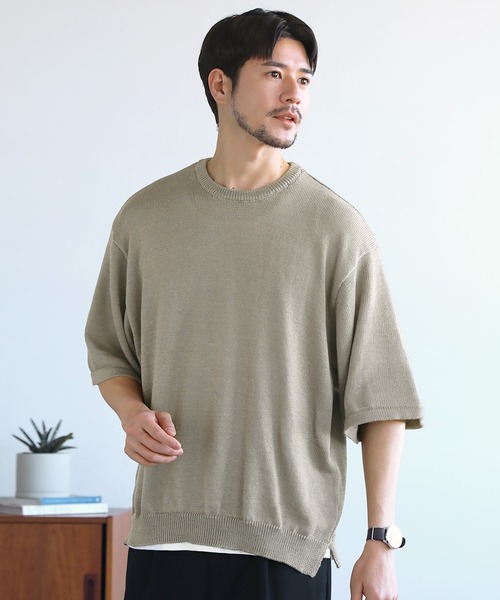 SPU(スプ)の「接触冷感ウォッシャブルハーフスリーブサマーニット(ニット/セーター・メンズ・ブラック/ベージュ/グレー/オフホワイト/サックスブルー/グリーン/ネイビー/チャコール/ベージュ系・S/M/L/XL)」の6枚目の写真