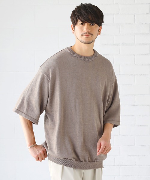 SPU(スプ)の「接触冷感ウォッシャブルハーフスリーブサマーニット(ニット/セーター・メンズ・ブラック/ベージュ/グレー/オフホワイト/サックスブルー/グリーン/ネイビー/チャコール/ベージュ系・S/M/L/XL)」の5枚目の写真