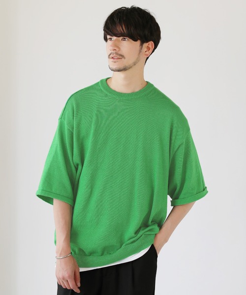 SPU(スプ)の「接触冷感ウォッシャブルハーフスリーブサマーニット(ニット/セーター・メンズ・ブラック/ベージュ/グレー/オフホワイト/サックスブルー/グリーン/ネイビー/チャコール/ベージュ系・S/M/L/XL)」の7枚目の写真