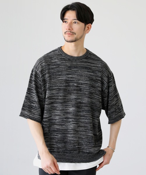 SPU(スプ)の「接触冷感ウォッシャブルハーフスリーブサマーニット(ニット/セーター・メンズ・ブラック/ベージュ/グレー/オフホワイト/サックスブルー/グリーン/ネイビー/チャコール/ベージュ系・S/M/L/XL)」の4枚目の写真